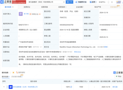 新石器无人车关联公司注册资本增至7000万，强化计算机及通讯设备租赁布局